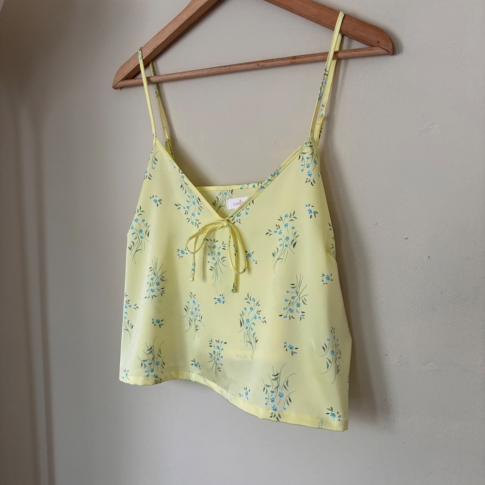 Colsie Yellow Floral Satin Babydoll Festival Cottagecore Cami Pajama Top NWT L